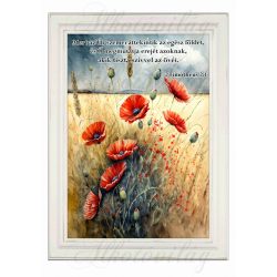   Akvarell stílusú kép keretben gyönyörű mező széli pipacsokkal- BIBLIAI IDÉZETTEL - 19,5 x 26,5 cm