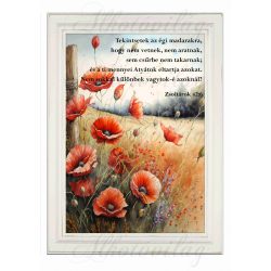   Akvarell stílusú kép keretben gyönyörű pipacsokkal - BIBLIAI IDÉZETTEL - 19,5 x 26,5 cm