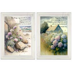   Akvarell stílusú képek keretben gyönyörű hortenziával, tavaszi virágokkal - 2db - BIBLIAI IDÉZETEKKEL