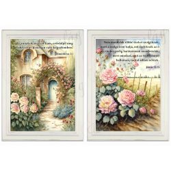   Akvarell stílusú képek keretben gyönyörű rózsalugassal - 2db - BIBLIAI IDÉZETEKKEL