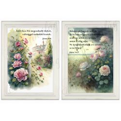   Akvarell stílusú képek keretben gyönyörű rózsákkal - 2db- BIBLIAI IDÉZETEKKEL