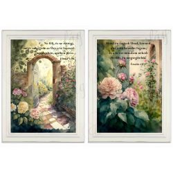   Akvarell stílusú képek keretben gyönyörű rózsákkal, kapuval - 2db- BIBLIAI IDÉZETEKKEL
