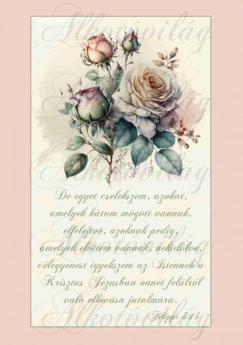 Bibliai idézetek akvarell stílusú festett vintage rózsacsokorral