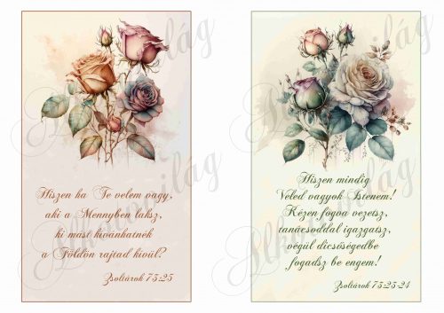 Bibliai idézetek akvarell stílusú festett vintage rózsákkal