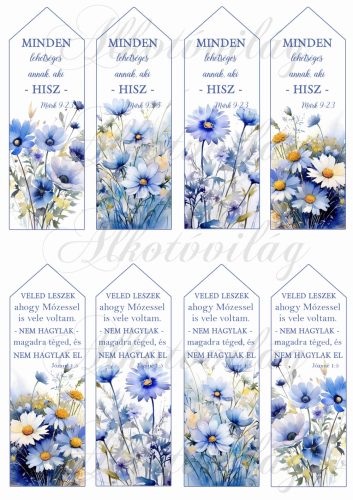 Könyvjelzők kék színű virágokkal, BIBLIAI IDÉZETTEL