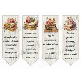   Könyvjelzők rózsákkal, könyvekkel, bibliai idézetekkel 2 - 18,5 x 6 cm