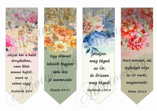 Könyvjelzők színes virágokkal, bibliai idézetekkel - 18,5 x 6 cm