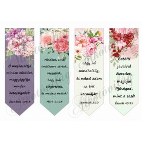   Könyvjelzők színes virágokkal, bibliai idézetekkel 2 - 18,5 x 6 cm