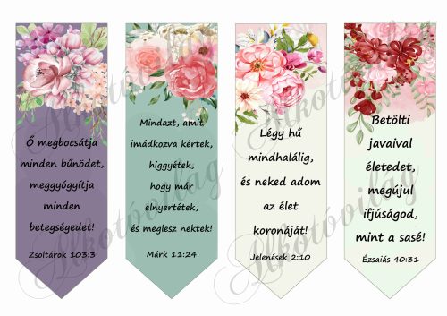 Könyvjelzők színes virágokkal, bibliai idézetekkel 2 - 18,5 x 6 cm