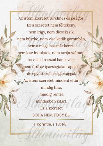 Szeretet himnusza - Bibliai idézet -PÁRNABLOKK, VÁSZONTÁSKA BLOKK, PATCHWORK BLOKK, UZSONNÁSTASAK BLOKK