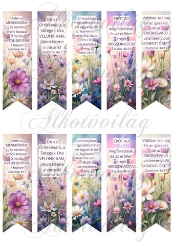 Virágok könyvjelzők bibliai idézetekkel -  12 x 3,5 cm