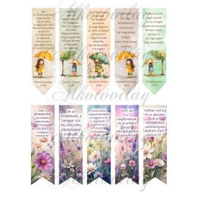   Könyvjelzők bibliai idézetekkel, virágokkal és esernyős kislánnyal - 12 x 3,5 cm