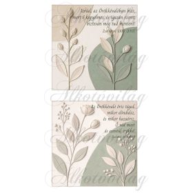   Minimal stílusú kép virágokkal, pasztell barna és zöld színekben - BIBLIAI IDÉZETTEL - 14 x 14 cm