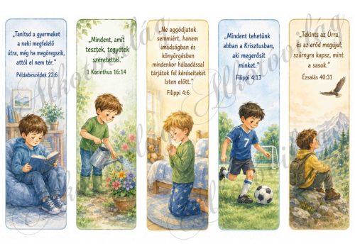 17,5 x 5 cm-es könyvjelzők kedves kisfiúkkal, bibliai idézetekkel 2
