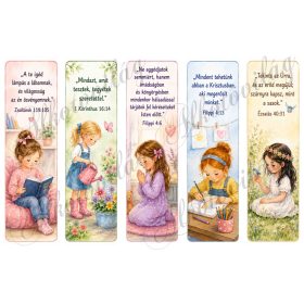   17,5 x 5 cm-es könyvjelzők kedves kislányokkal, bibliai idézetekkel
