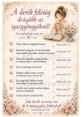 Derék feleség a biblia szerint - 19 x 29 cm - barnás árnyalatokban barna hajú lánnyal