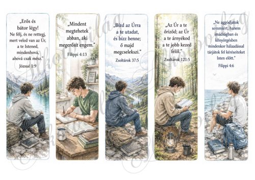 Könyvjelzők fiúkkal bibliai idézetekke - akvarell stílusban - 17 x 5 cm