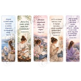   Könyvjelzők lányokkal bibliai idézetekke - akvarell stílusban - 17 x 5 cm