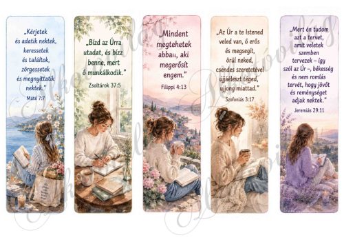 Könyvjelzők lányokkal bibliai idézetekke - akvarell stílusban - 17 x 5 cm