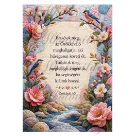   Patchwork virágos kép bibliai idézettel - ÉRTSÉTEK MEG - 19 X 27,5 cm