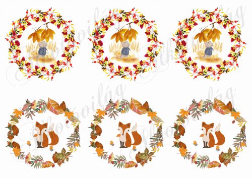 Autumn circles with small animals - fox, mouse
