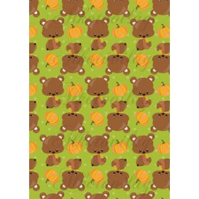 Barna macik őszi tökökkel zöld alapon