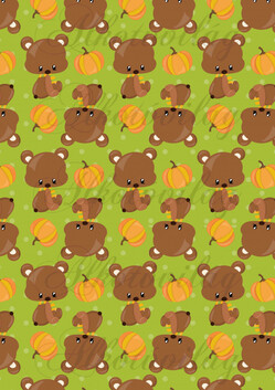 Barna macik őszi tökökkel zöld alapon