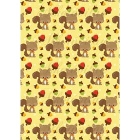 Mókuska színes makkokkal sárga alapon