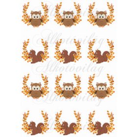   Narancssárga leveles ágak bagoly és mókus figurákkal KICSIBEN