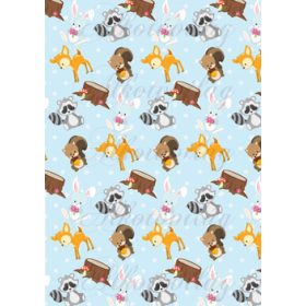 Nyuszi, borz, őzike, mókus világoskék alapon