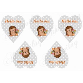 Szürke pöttyös szívek sünikkel HELLÓ ŐSZ felirattal