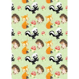 Süni, róka, borz, gomba zöld alapon