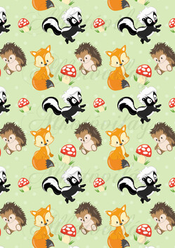 Süni, róka, borz, gomba zöld alapon