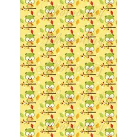 Zöld bagoly tölgylevelekkel sárga alapon