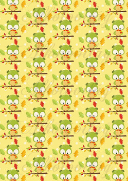 Zöld bagoly tölgylevelekkel sárga alapon