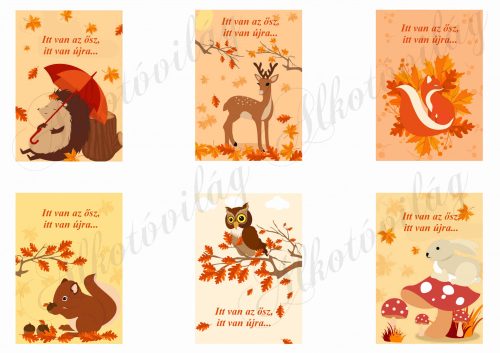 Őszi kártyák cuki állatkákkal, idézettel