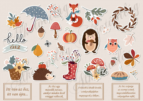 Őszi matricák rókával, levelekkel, idézetekkel