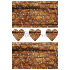 Őszi levelek narancsos színekben fa deszkákon + szívek