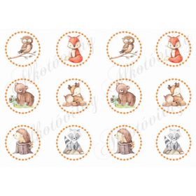   Cuki kézzel festett erdőlakó állatkák pöttyös körökben