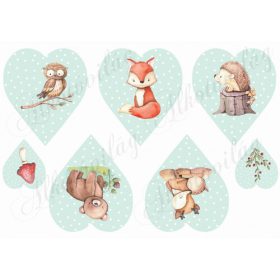   Cuki kézzel festett erdőlakó állatkák pöttyös szíveken