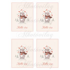 Helló ősz feliratú kártya kézzel rajzolt macival