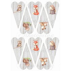   CUKI KÉZZEL FESTETT ERDŐLAKÓ ÁLLATKÁK HOSSZÚKÁS FA EREZETES SZÍVEKEN - KICSIBEN