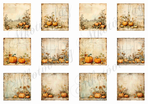 Vintage négyzetek őszi tökökkel 5,5 x 5,5 cm