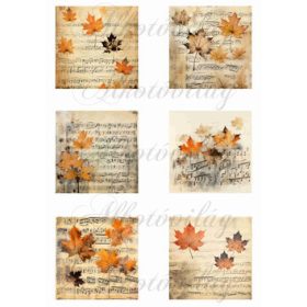 Őszi leveles, kottás négyzetek 8 x 8 cm