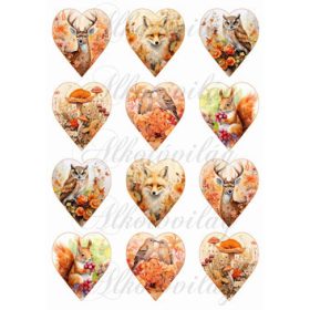 Szívek állatkákkal őszi színekben - 6,5 cm magas