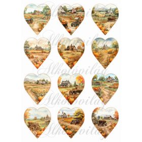 Szívek őszi tájképekkel - 6,5 cm magas