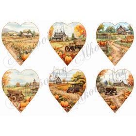 Szívek őszi tájképekkel - 9 cm magas