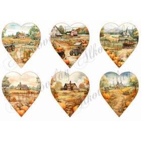 Szívek őszi tájképekkel 2 - 9 cm magas