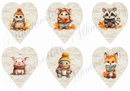 Übercuki kisállatok kötött bézs szíveken - 9 cm magas