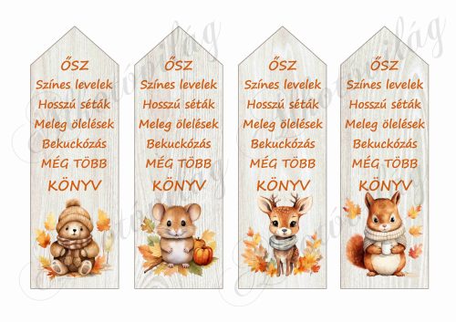 Übercuki őszi állatkák könyvjelzőkön feliratokkal - 16,5 x 5,5 cm